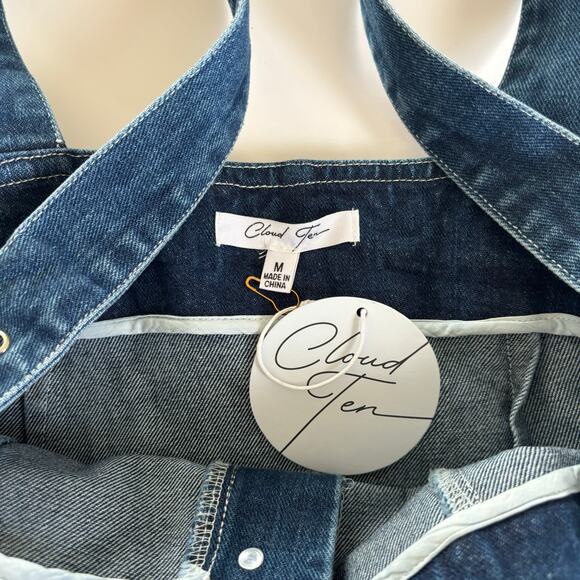 Cloud Ten Blue Denim Overall Casual Cotton Mini Dress Women’s Size Medium NWT - Picture 5 of 9